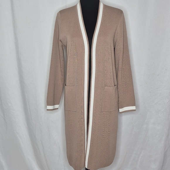 Tahari Open Front Long Sleeve Longline Colorblock Career Cardigan - Size M - Picture 1 of 13